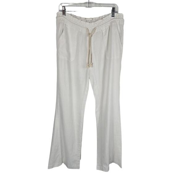 Roxy Cream Linen Blend Front Back Pockets Women's Pants L - Picture 1 of 4